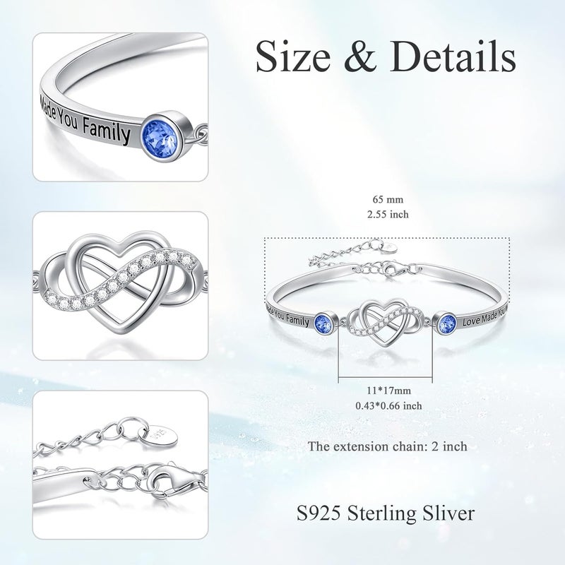 AOBOCO 925 Sterling Silver Adjustable Infinity Heart Bangle Bracelet for Sister Best Friend Daughter Mom Grandma Granddaughter Daughter in Law Godmother Goddaughter Stepmom Stepdaughter - Image 2
